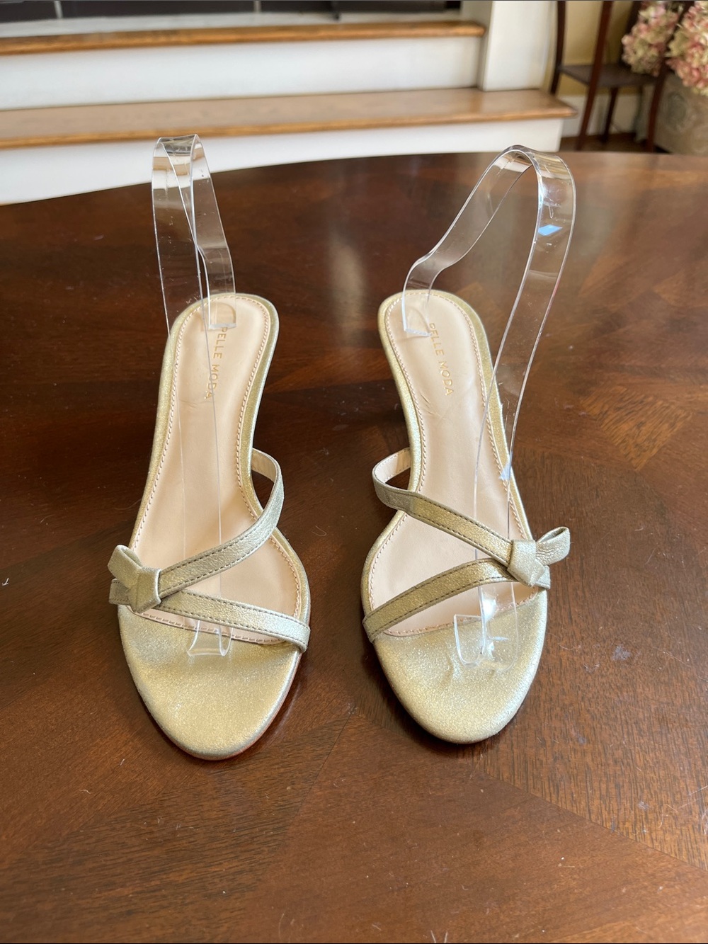 Gold Slingback Sandals, Pelle Moda